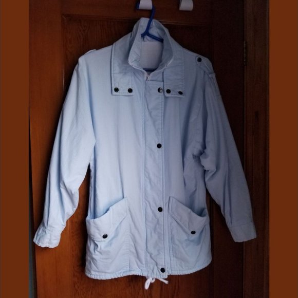 Rare, vintage 80s, pale blue, cotton jacket, epaulets, pockets, from England - Picture 4 of 8